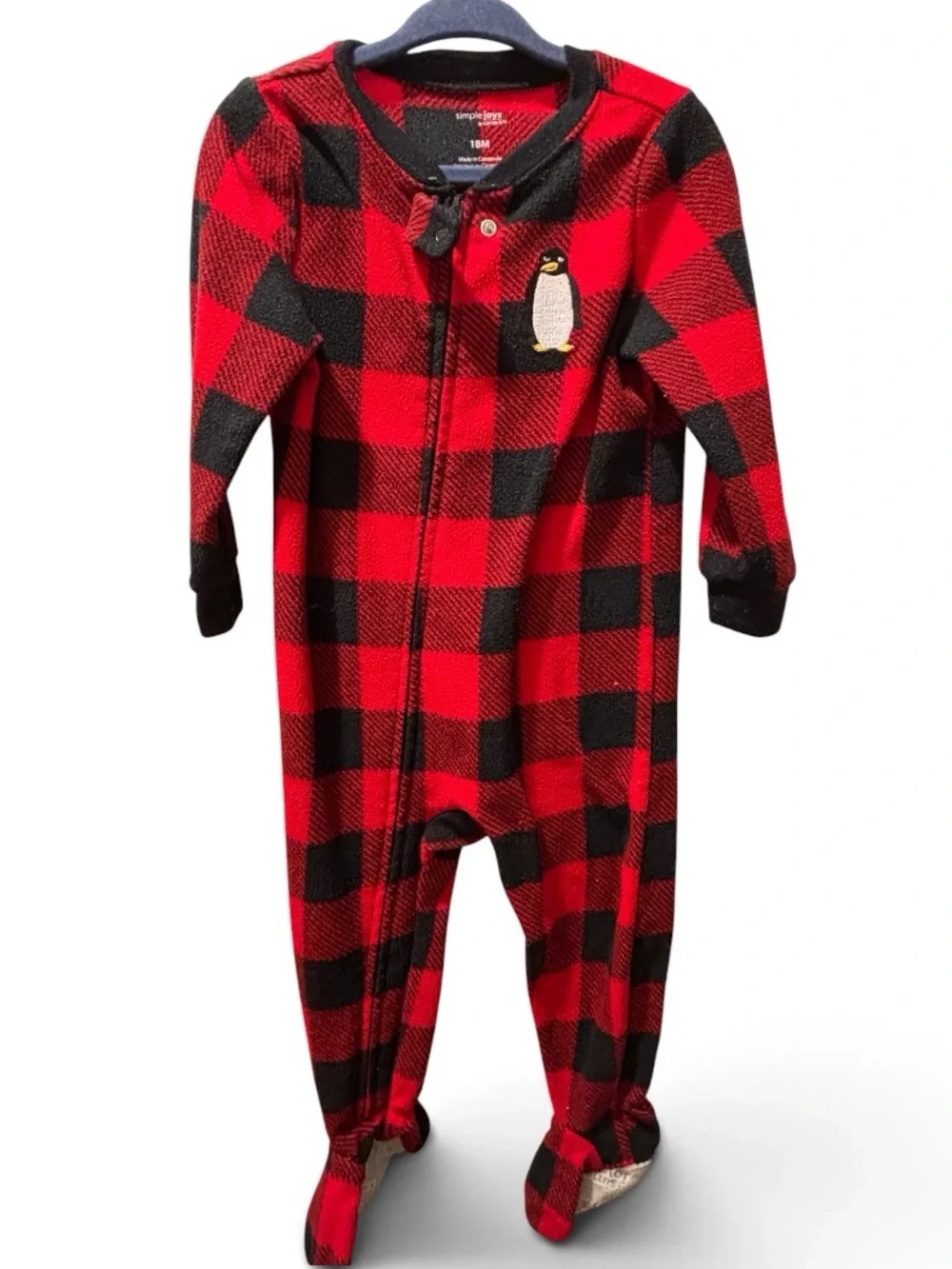 🎉 (18m) Carter’s Red Buffalo Plaid Fleece Footed Sleeper Pajamas